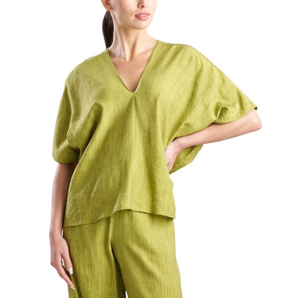 N Natori Womens Terra Foil Crinkle Caftan Shirt